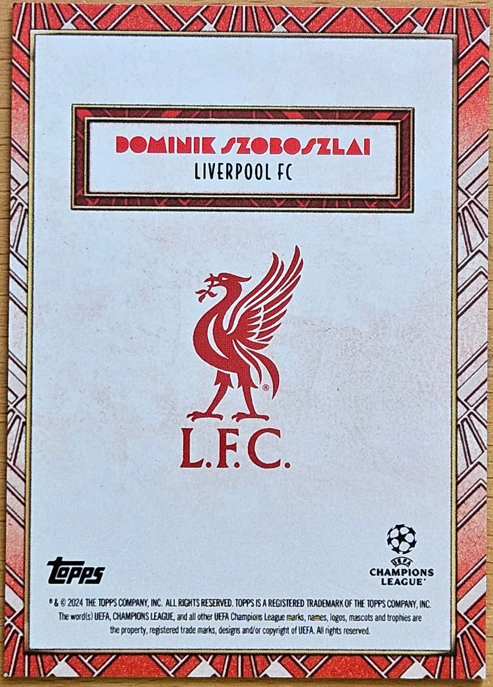 Back of Dominik Szoboszlai's 2024 Topps Deco UEFA Champions League card