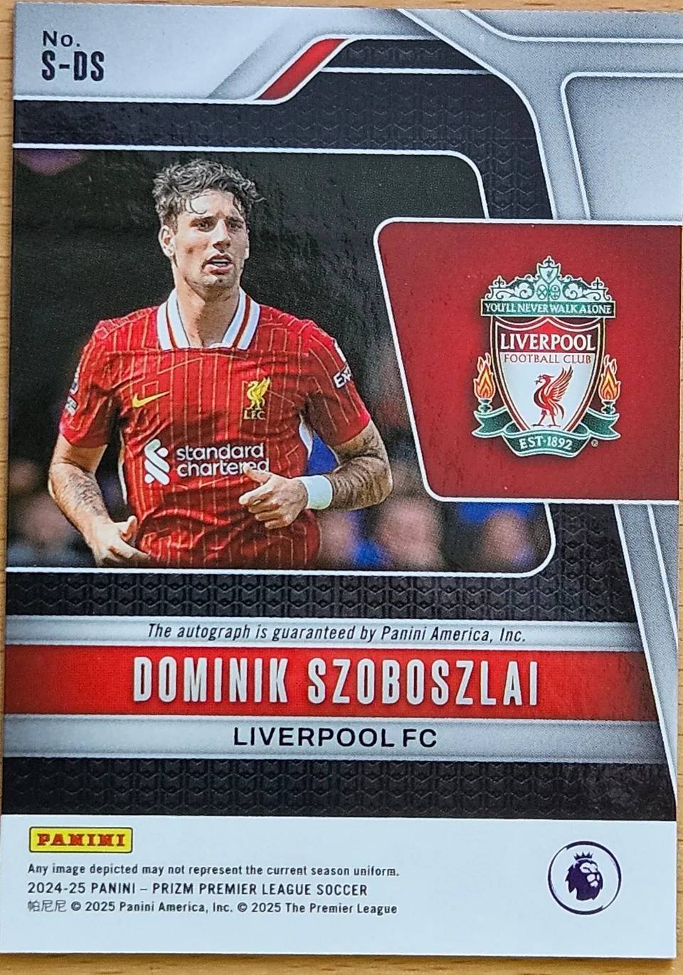 Back of Dominik Szoboszlai's 2024–25 Panini Prizm Premier League Soccer card