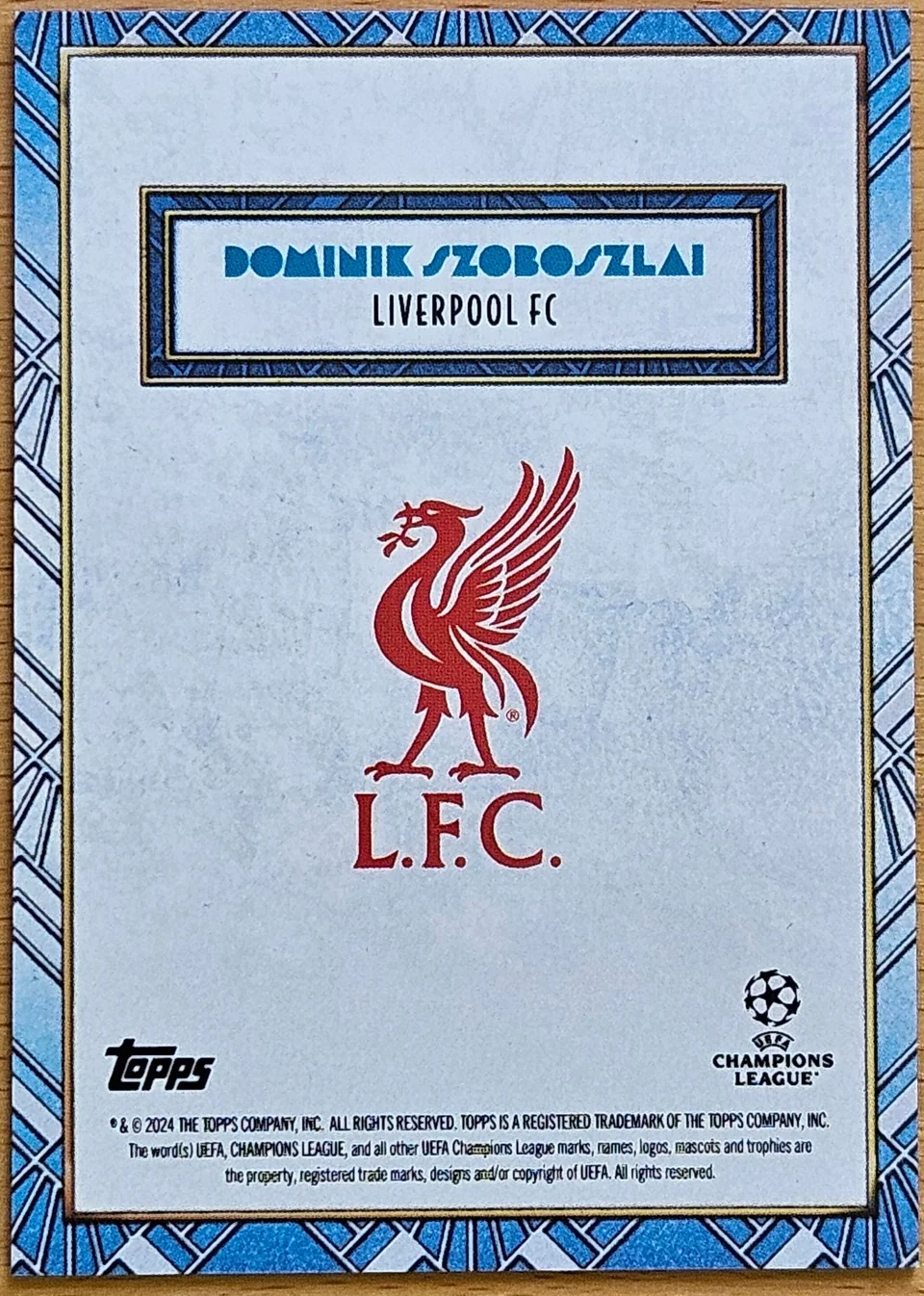 Back of Dominik Szoboszlai's 2024 Topps Deco UEFA Champions League card