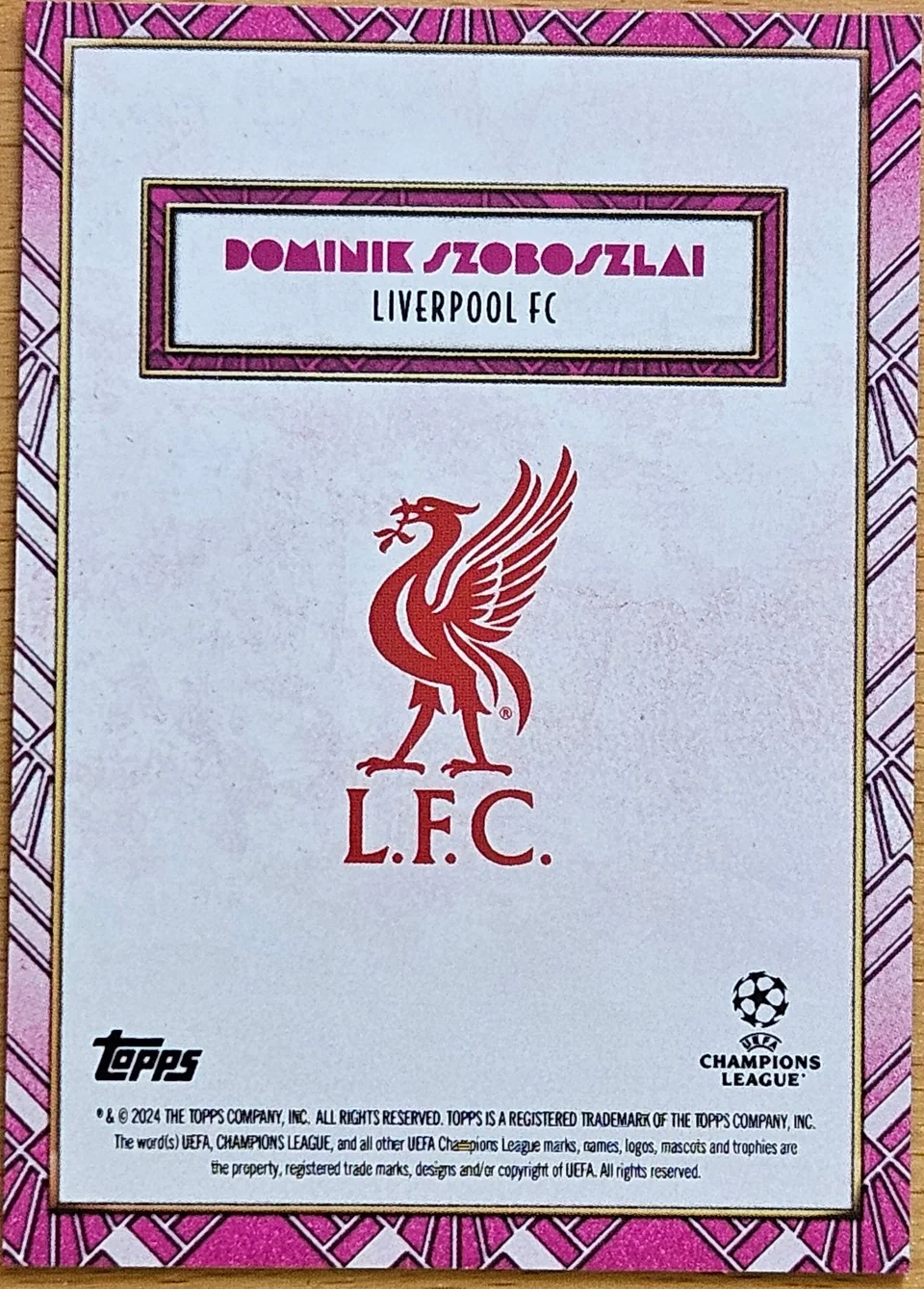 Back of Dominik Szoboszlai's 2024 Topps Deco UEFA Champions League card