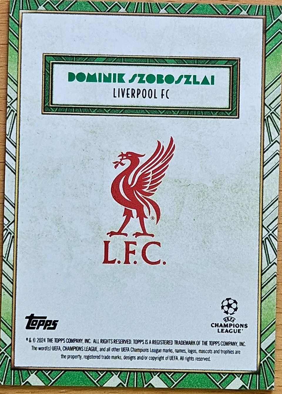 Back of Dominik Szoboszlai's 2024 Topps Deco UEFA Champions League card